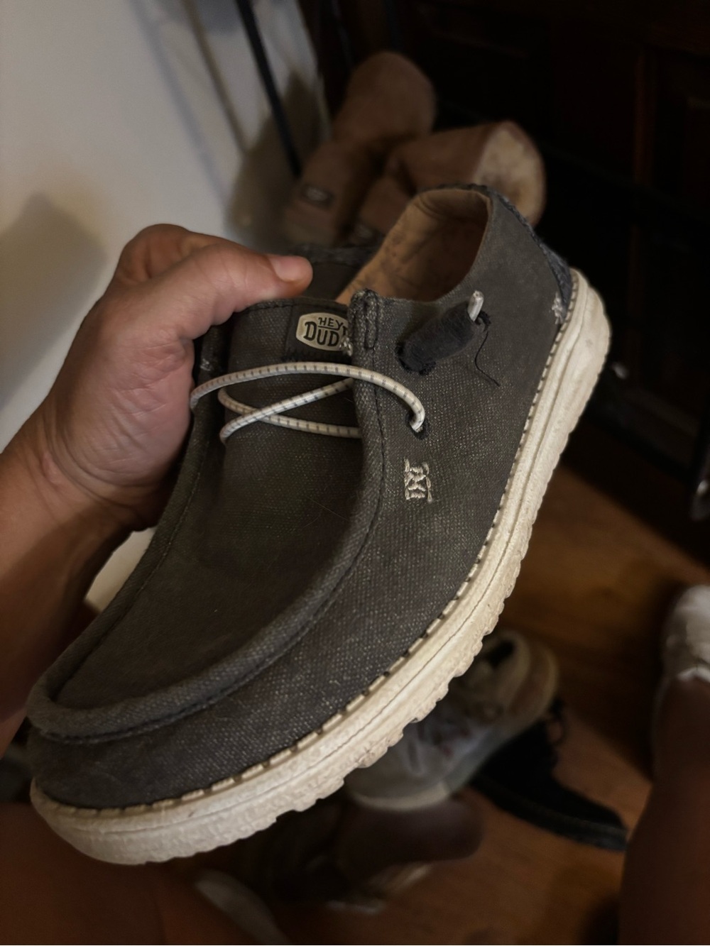 Hey Dude Women's Slip-On Loafer in Olive Green with White Sole